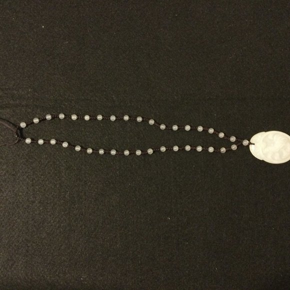 Necklace brown string with white beads and white pendant with chicken 23"-28" - Picture 5 of 5